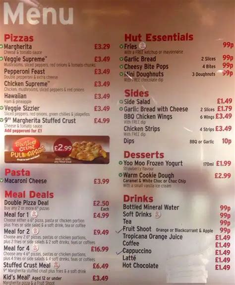 pizza hut menu with prices