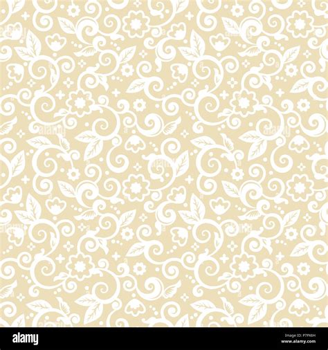 Seamless (you see 4 tiles) elegant white on pale gold abstract floral ...