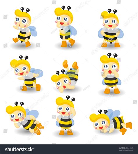 Cartoon Bee Boy Icon Set Stock Vector 80616367 - Shutterstock