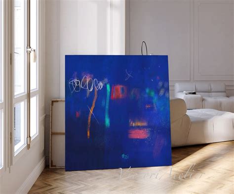 Royal Blue Modern Abstract Wall Art, Blue Abstract Painting, Bright ...