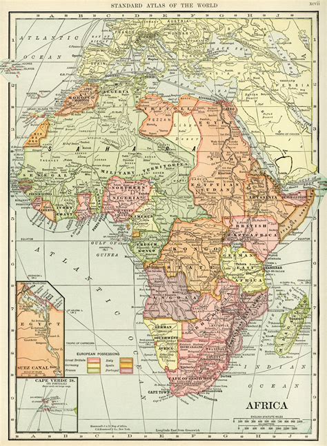 C S Hammond map of Africa, antique historical map, history geography ...