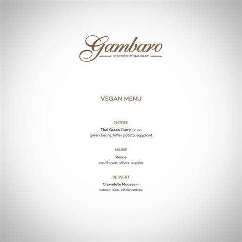 Menu at Gambaro Seafood Restaurant, Brisbane City