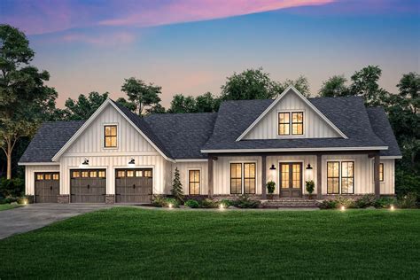 Modern Farmhouse Plan with 3-Car Front-entry Garage and Bonus Room ...