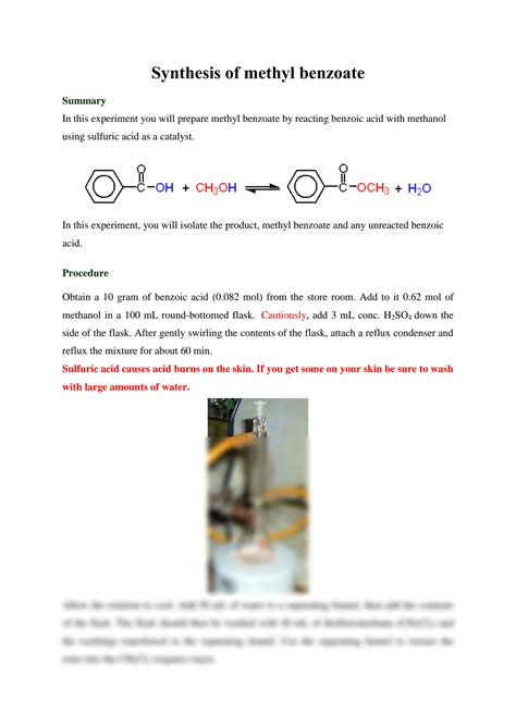 SOLUTION: Synthesis of methyl benzoate - Studypool