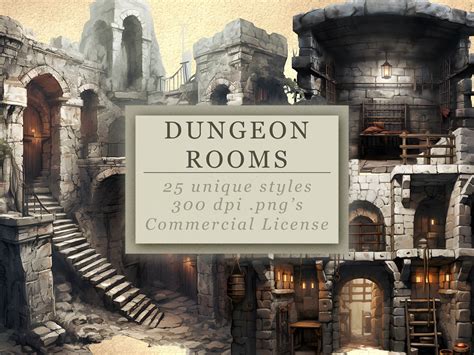 Dungeon Rooms Clip Art Collection Fantasy Rooms and Furniture Graphics ...