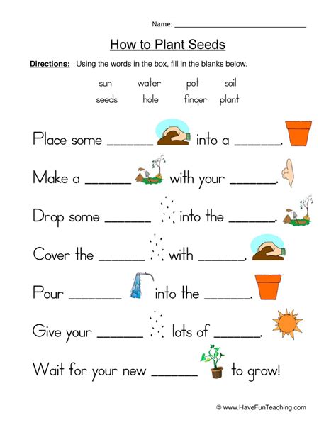 Seeds Plants Fill in the Blanks Worksheet - Have Fun Teaching