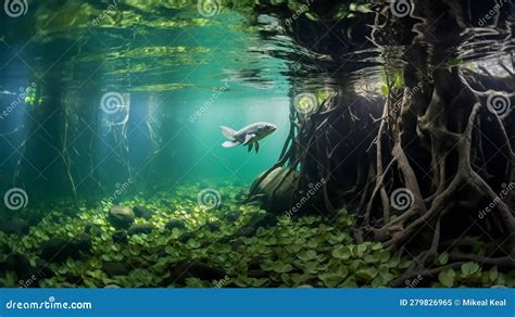 Underwater Photograph of a Tropical Mangrove Trees Roots, Above and ...