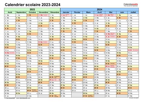 Calendrier 2024 Scolaire à Imprimer - Fiona Jessica