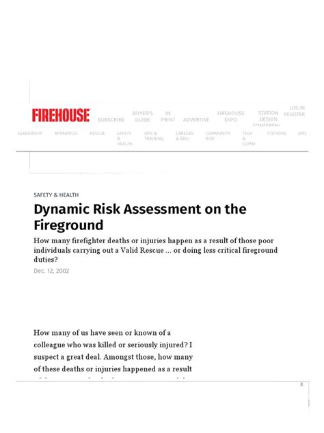 Dynamic Risk Assessment on the Fireground _ Firehouse | PDF | Risk ...