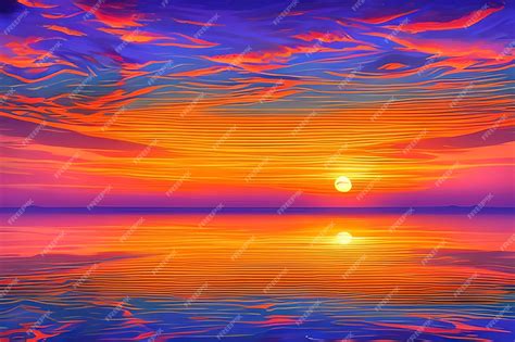 Premium AI Image | A painting of a sunset with the sun setting on the ...