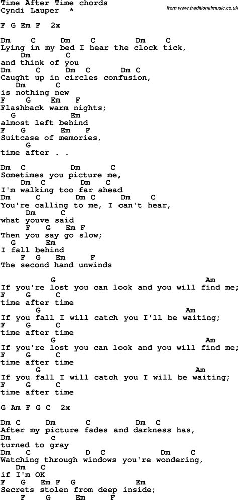 Song lyrics with guitar chords for Time After Time - Cyndi Lauper ...