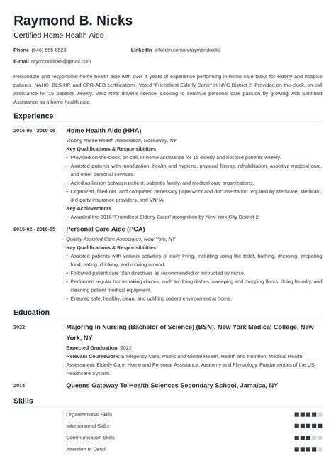 Home Health Aide Resume Sample & Job Description for HHA