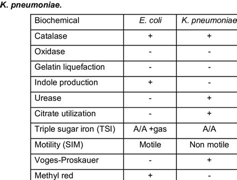 Biochemical tests used to differentiate between E. coli and | Download ...