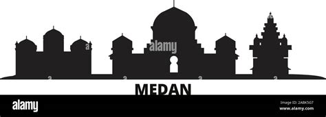 Indonesia, Medan city skyline isolated vector illustration. Indonesia ...