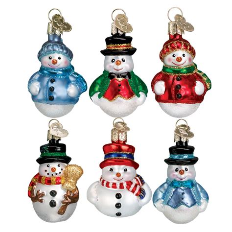 Old World Christmas Miniature Snowman Glass Mini Tree Ornament Set ...