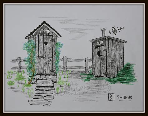 Outhouse His & Hers, Rustic Pen and Ink Reprint, Download Downloadable ...