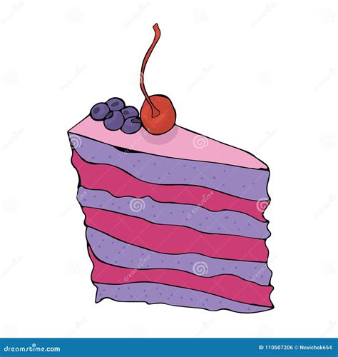 Piece of Hand Drawn Blueberry Cake with Cherry. Stock Vector ...