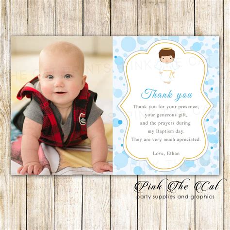 30 Boy Baptism Christening Thank You Notes Angel Photo Printable – Pink ...