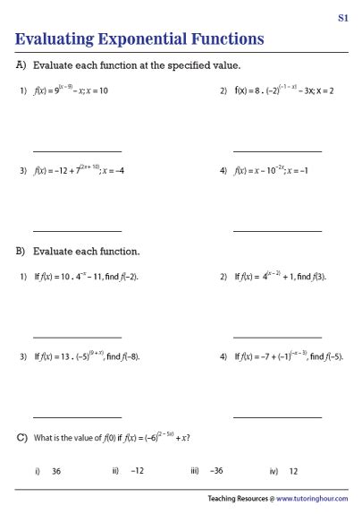 Evaluating Exponential Functions Worksheets - Worksheets Library