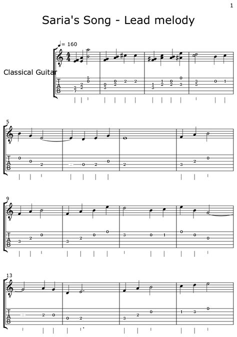 Saria's Song - Lead melody - Sheet music for Classical Guitar