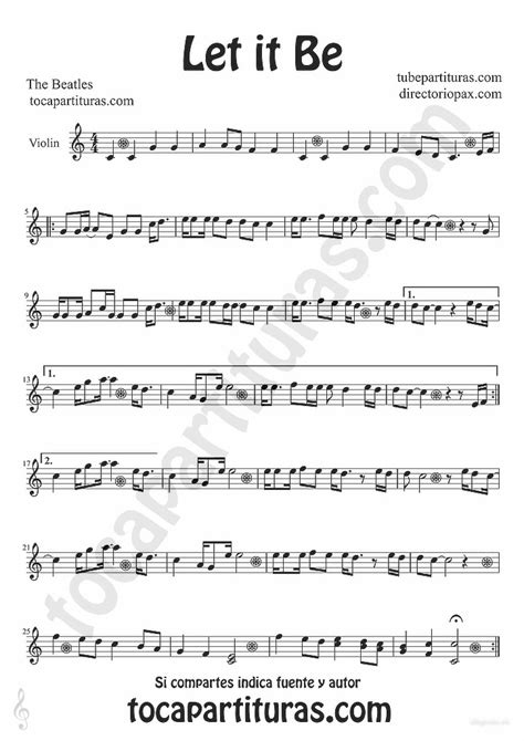 tubescore: Let it Be by The Beatles sheet music for Violin Pop - Rock ...