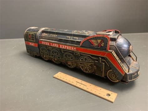 Large Vintage Tin Overland Express Train Engine