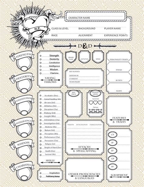 Dnd PDF Downloadable Character Sheets Dungeons and Dragons 5e - Etsy