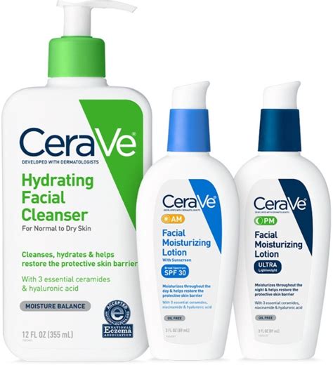 CeraVe Daily Skincare for Dry Skin | Hydrating Face Wash, AM Face ...