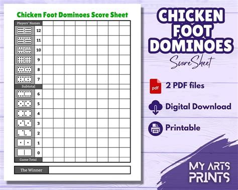 Chicken Foot Dominoes Score Sheet Printable Mexican Train - Etsy