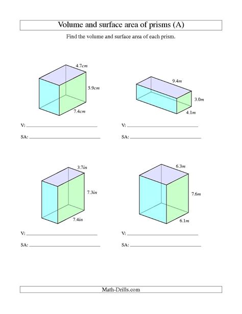 Rectangular Prism Volume And Surface Area Worksheet