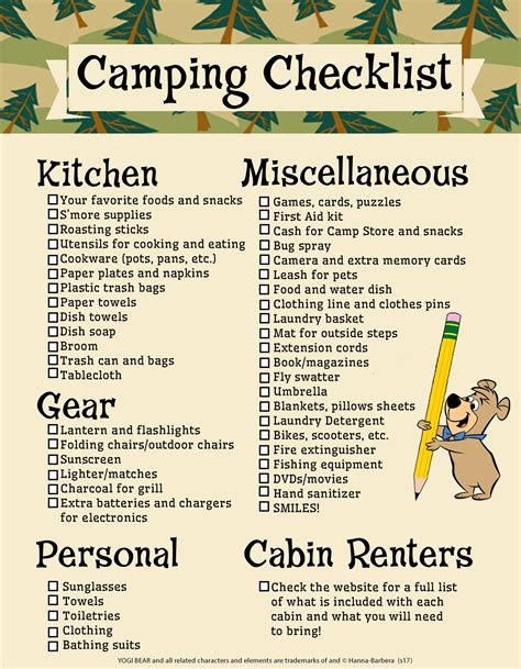 Free Printable Camping Checklist Includes Checklists For Packing ...