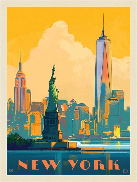 New York City Travel Poster Skyline Glow vintage Print Art | Etsy