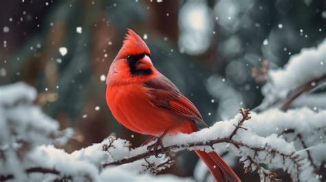 Premium AI Image | A cardinal sits on a snowy branch in the snow