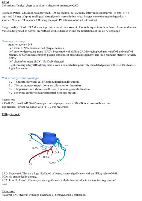 Example of a coronary CT angiography-FFR CT report (patient case, Fig ...