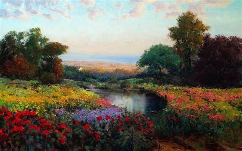 art, Painting, Oil, Flowers, Landscape, Lake, Eric, Wallis, Meadow ...