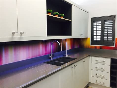 Multi-coloured printed glass splashback from Richard Osbourne's ...