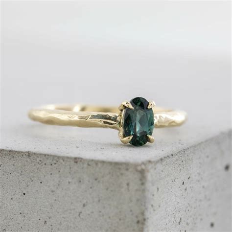 'Mae' Oval Teal Sapphire Solitaire Engagement Ring By Anvil and Ivy ...