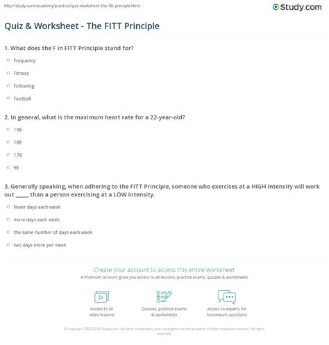 Quiz & Worksheet - The FITT Principle | Study.com