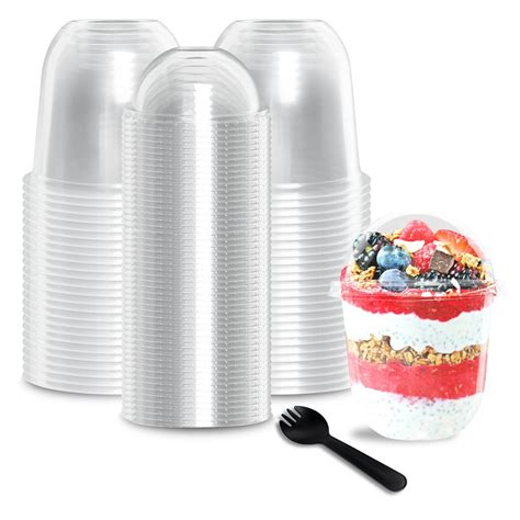 Buy Monrocco 50 Pack 12oz Clear Plastic Cups with Dome Lids and Sporks ...