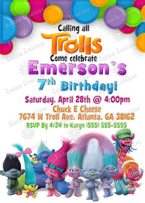 Trolls Birthday Invitations | Trolls birthday, Personalized birthday ...