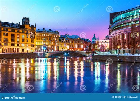 Winter Night Scenery of Stockholm, Sweden Stock Image - Image of ...