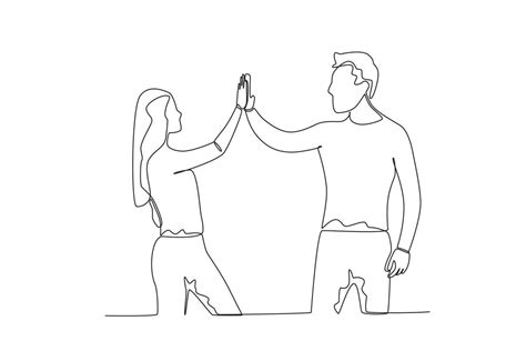 Single continuous line drawing of two friends high-fiving 28619681 ...