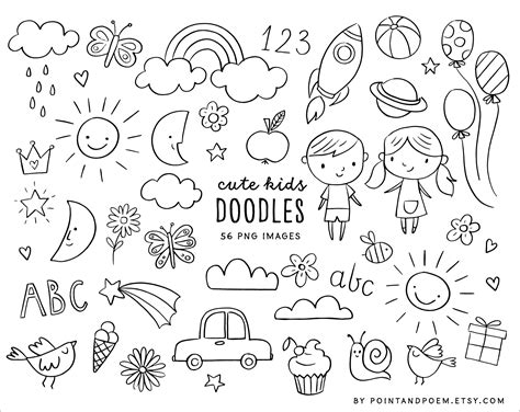 Kids Doodle Clipart Cute School Clipart Digital Stamps - Etsy