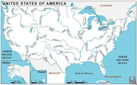 US Major Rivers Map | Geography Map of USA | WhatsAnswer | Lake map ...