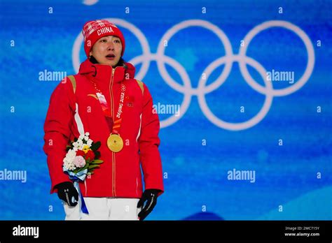 Gold medal winner Xu Mengtao, of China, reacts during the women's ...