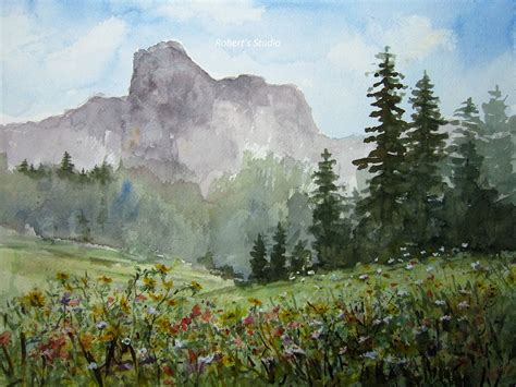 Watercolor Landscape Painting archival print scenic mountain | Etsy