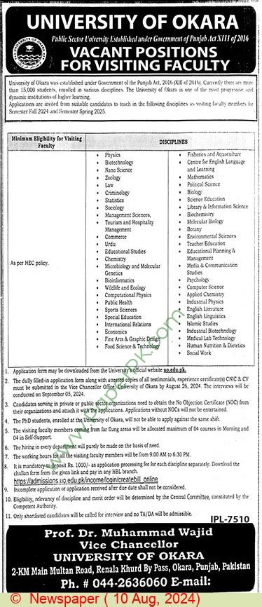 Visiting Faculty jobs in Okara at UCP University Of Central Punjab on ...