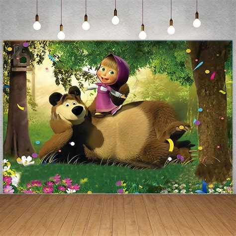 Buy Masha and The Bear Birthday Party Backdrop, 5 x 3 ft Masha & The ...