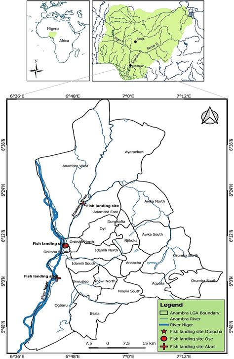 Map of Anambra State showing the three fish landing sites studied ...