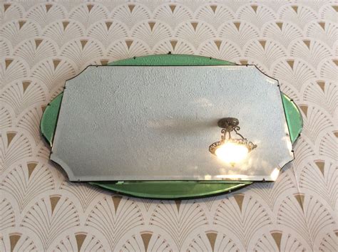 1920s Art deco green glass bevel edged wall mirror, Art Deco coloured ...